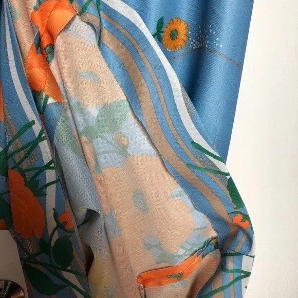 Vintage Maxi Dress Womens XS Blue Orange Floral 100 Parkhouse Dallas Cape Sleeve - Picture 7 of 10